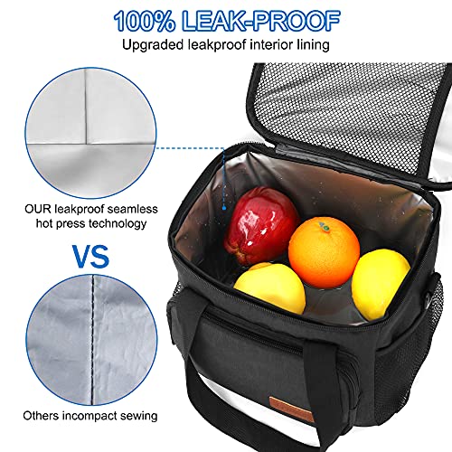 Femuar Reusable Lunch Box for Men/Women - Insulated Lunch Bag Leakproof Lunchbox for Work Office Picnic Beach - Freezable Lunch Cooler Bag with Adjustable Shoulder Strap - Black