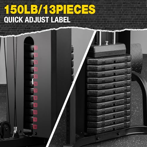 Home Gym Station, 150LB Weight Stack Multifunctional Home Gym Equipment for Full Body Strength Training Workout, LAT Pulldown Pulley System, Chest/Leg Exercise and Preacher Curl Fitness