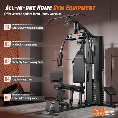 FEIERDUN Home Gym, Multi Exercise Equipment with Leg Press, Cable Machine Home Gym Equipment for Full Body Workout