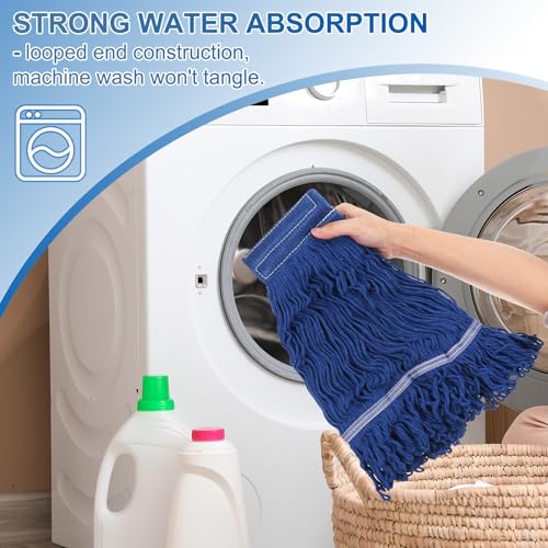uxcell 6Pcs Commercial Mop Head Replacement, Cotton String Mop Head, Wet Cleaning Mop Head Refills for Home, Industrial Commercial Use, Blue