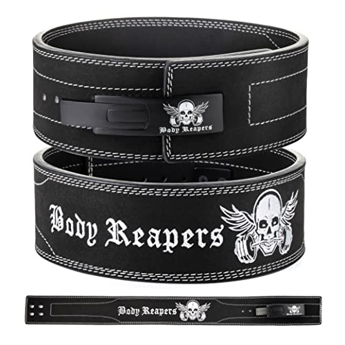 Body Reapers Weight Lifting Belt for Men & Women, Heavy Duty Lever Belt Weightlifting Belt Made of Calfskin Leather 10mm Thick, 4 Inch Wide - Powerlifting Belt for Back Support, Gym & Fitness Training