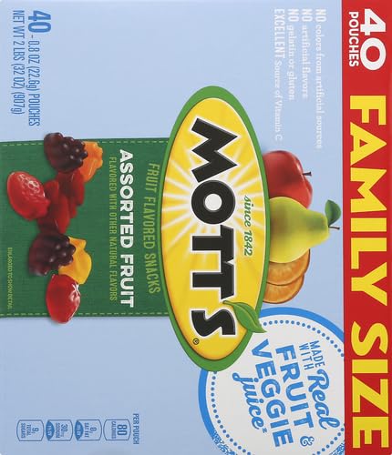 Mott's Fruit Flavored Snacks, Assorted Fruit, Pouches, 0.8 oz, 40 ct