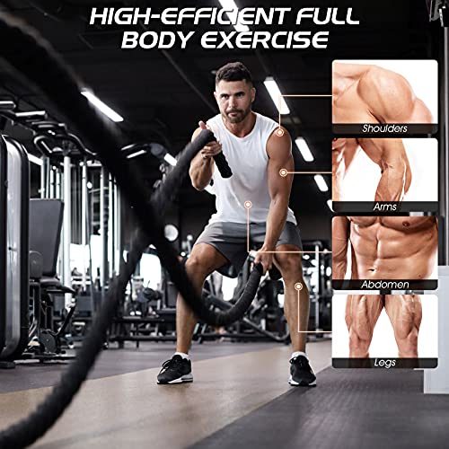 Battle Ropes with Steel Anchor Kit,Heavy Battle Exercise Ropes with Protective Sleeve,1.5in Diameter 30/40/50ft Lengths Polyester Fitness Rope,Full Body Workout Equipment for Home Gym