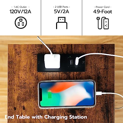 HOOBRO Side/End Table with Charging Station, USB Ports and Outlet, Nightstand with 2-Layer Storage Shelves for Small Spaces, Living Room, Bedroom, Stable Frame, Rustic Brown BF09UBZ01