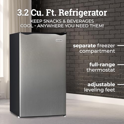 Igloo 3.2 Cu.Ft. Single Door Compact Refrigerator with Freezer - Slide Out Glass Shelf, Perfect for Homes, Offices, Dorms - Platinum