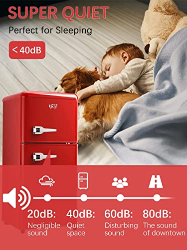 KRIB BLING 3.5Cu.Ft Compact Refrigerator with 7 Level Thermostat, Mini Fridge with Freezer, 2 Door Portable Fridge with Removable Glass Shelves, Suitable for Kitchen, Apartment, Dorm, Bar Red