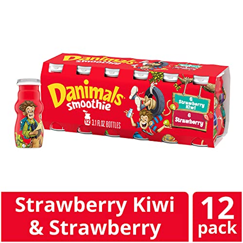 Danimals Smoothie Strawberry Explosion and Strikin' Strawberry Kiwi Dairy Drink Multi-Pack, Easy Snacks for Kids, 12 Ct, 3.1 OZ Smoothie Bottles