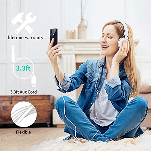 (Apple MFi Certified) iPhone AUX Cord for iPhone,Lightning to 1/8 Inch Audio Cable,3.3ft, Headphone Jack Adapter Male Aux Stereo Audio Cable Compatible for iPhone 14/13/12/11/XR/X/8/7 (White)