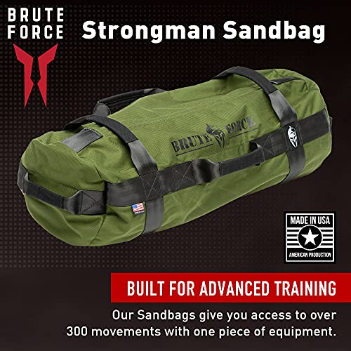 Brute Force Strongman Sandbag, Adjustable, Weighted Heavy Bag, Workout Equipment for Home Gym, Strength Training and Weight Lifting, Sandbags for Working Out, Made in USA, Army Green, 75-125 lbs