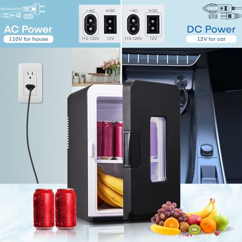 NORTHCLAN Mini Fridge, 15 L/21 Can Personal Refrigerator, Portable Cooler &Warmer, Beverage & Skincare, 110V/12V, Black, Width 11.8", Black