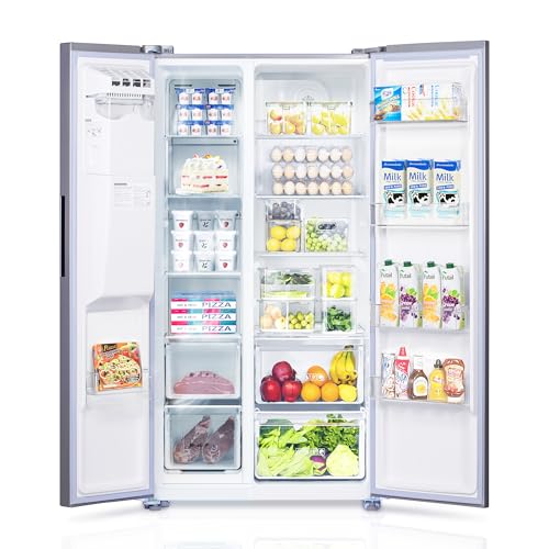 Freestanding Side-by-Side Refrigerator with 18.1 Cu. Ft Capacity, Built-In Ice Maker & Water Dispensers, 2 Door Auto Defrost Fridge for Kitchen/Office/Commercial, Gray Stainless Steel
