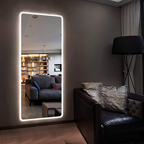 H&A LED Full Length Mirror for Wall, Premium Bathroom Mirrors for Vanity with Lights and Anti Fog Function, Touch Switch Control Vertical & Horizontal Wall Mounted Lighted Bedroom Mirror, 65Lx22W