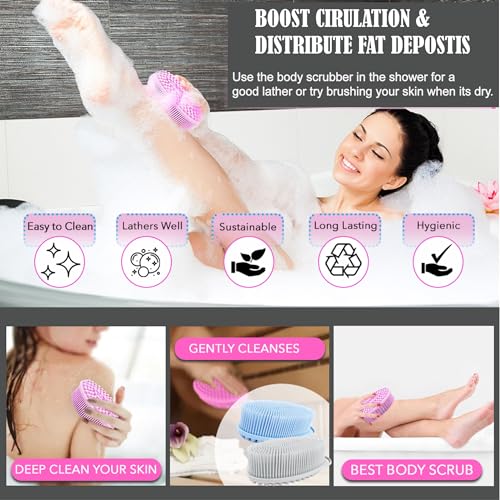Avilana (Style 1) 2-in-1 Exfoliating Silicone Body Scrubber - Hygienic Shower Loofah Sponge Alternative for Deep Clean & Soft Skin