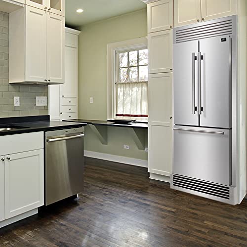 Forno 30 Inch French Door Refrigerator with Bottom Freezer 17.5 Cu.Ft. Capacity - Stainless Steel No Frost Fridge with Ice Maker, Child Safety Lock and Decorative Grill Trim kit
