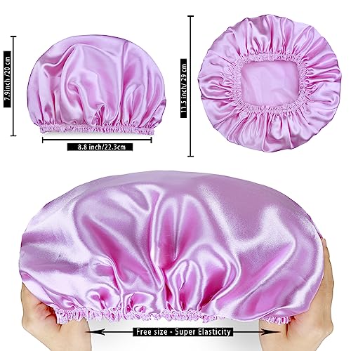 Shower Caps for Women, 4 PCS Elastic and Reusable Bath Caps, Double Waterproof Layers Shower Cap, Bathing Shower Caps, Environmental Protection Hair Bath Hat - Solid Color