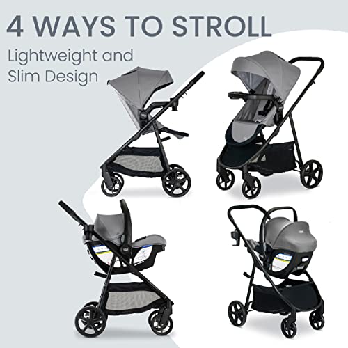 Britax Willow Brook Baby Travel System, Infant Car Seat and Stroller Combo with Aspen Base, ClickTight Technology, RightSize System and 4 Ways to Stroll, Graphite Glacier