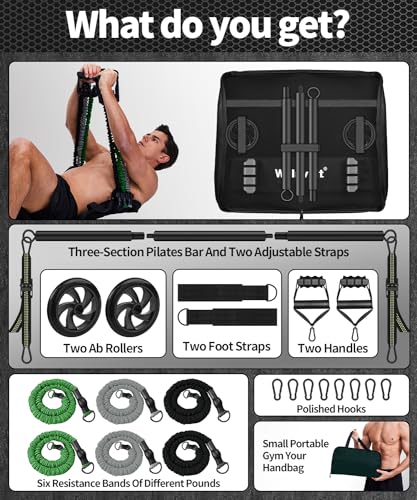 WeluvFit Home Gym Equipment - Portable Multi-Functional Core Strength Training / All in 1 Handbag at Home Gym | Pilates Bar Kit with Resistance Bands | Removable Abs & Adjustable Straps |for Travel