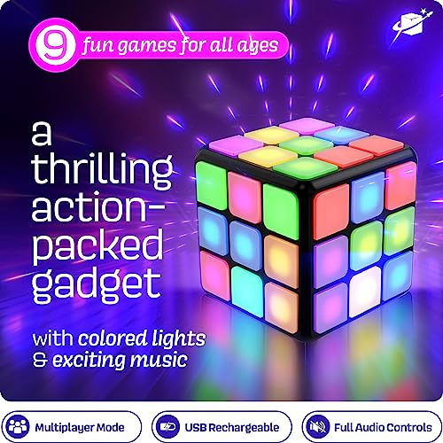 Rechargeable Game Activity Cube - 9 Fun Brain & Memory Games - Cool Toys for Boys and Girls - Birthday Gifts for Ages 6-12+ Year Old Kids Tweens & Teens - Best Boy & Girl Toy Gift Ideas