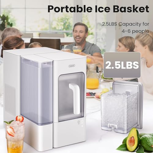 Gevi Adella Nugget Ice Maker Countertop, Chewable Pellet Ice Machine with Portable Ice Basket Large Side Tank Self-Cleaning for Home Kitchen Office Party Mother Gift, White (Adella)