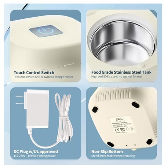 Ultrasonic Retainer Cleaner with UV 45KHz for Denture, Aligner, Retainer, Mouth Guard, Whitening Tray, Ultrasonic Denture Cleaner Machine for All Dental Appliances Blue 200ML