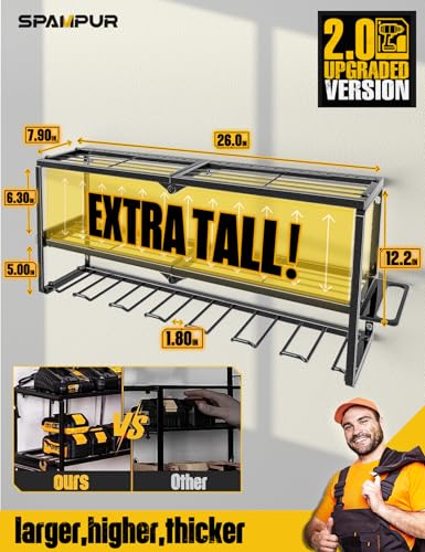 Power Tool Organizer for Tool Storage, Drill Holder Wall Mount with Charging Station, Tool Holder and Storage Rack for Garage Organization, Heavy Duty Metal Tool Shelf with Battery Holder