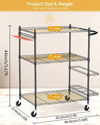 Yoga Mat Storage Rack, Home Gym Workout Equipment Storage Rack, Cart for Organizing Workout Room, Organizer Yoga Equipment Dumbbell Kettlebells Home Gym Storage Rack with Hooks and Wheels
