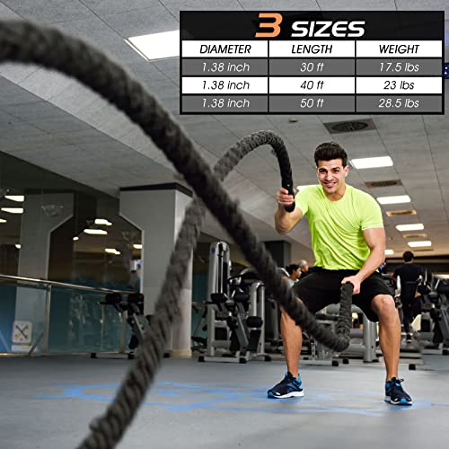 Battle Ropes with Steel Anchor Kit,Heavy Battle Exercise Ropes with Protective Sleeve,1.5in Diameter 30/40/50ft Lengths Polyester Fitness Rope,Full Body Workout Equipment for Home Gym
