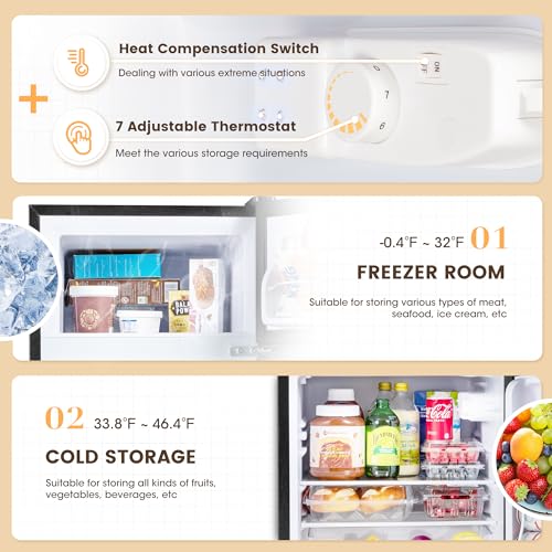 3.5 Cu.Ft Mini Fridge with Freezer, 2 Door Small Refrigerator, 7 Level Adjustable Thermostat, Compact Fridge for Living Room, Office, Kitchen and Apartment(Black)