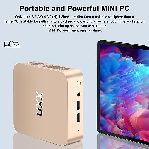 2023 Latest Mini PC, N5095 Desktop Computer, 8GB DDR4X RAM/256GB M.2 2280 SSD+Expandable M.2 2242 SSD+M.2 WiFi, 4K Triple Display with Mouse/USB/BT/LAN/HD/Type-C/Metal Frame-Gold
