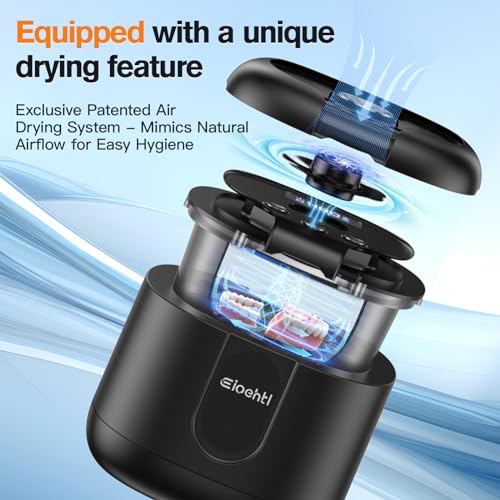 Ultrasonic Retainer Cleaner, Upgraded with LED Light and Air Drying Functionality, 46kHz High Power Professional Portable Retainer Cleaner Machine for Dentures, Retainer, Aligner, Braces, Mouth Guard