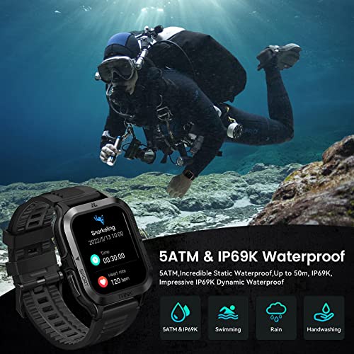 AMAZTIM Smart Watch, 60 Days Extra-Long Battery, 50M Waterproof, Rugged Military Bluetooth Call(Answer/Dial Calls),1.85" Ultra Large HD Display, AI Voice Assistant,Compatible for Android and iOS