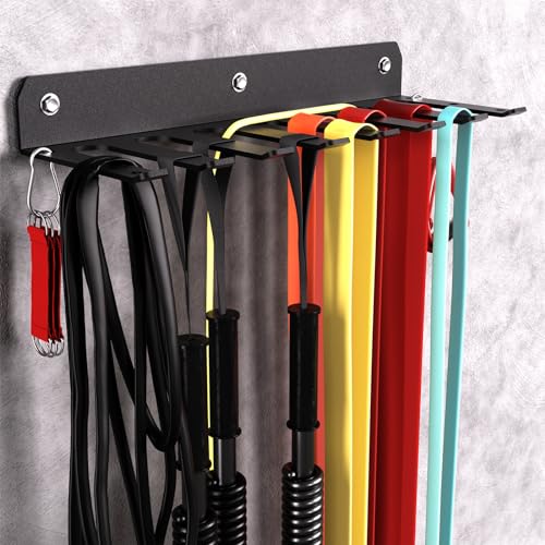 Multi-Purpose Gym Equipment Storage Rack-Heavy-duty 8 Hook, Home Gym Accessories Storage Rack, Barbell Holder Strength Training Free Weight Racks for Resistance Bands Jump Ropes Carabiners Included