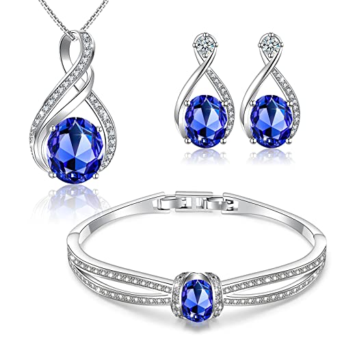 Menton Ezil Charming Crystal Jewelry Sets For Women 18K White Gold Plating Bracelet Necklace And Earrings Sets For Wife Girlfriend Or Mothers Idea Gift For Mother's day