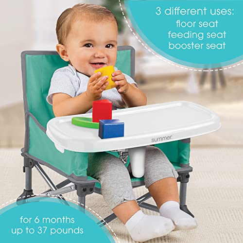 Summer by Bright Starts Pop 'N Sit Portable Booster Chair, Floor Seat, Indoor/Outdoor Use, Compact Fold, Teal, 6 Mos - 3 Yrs