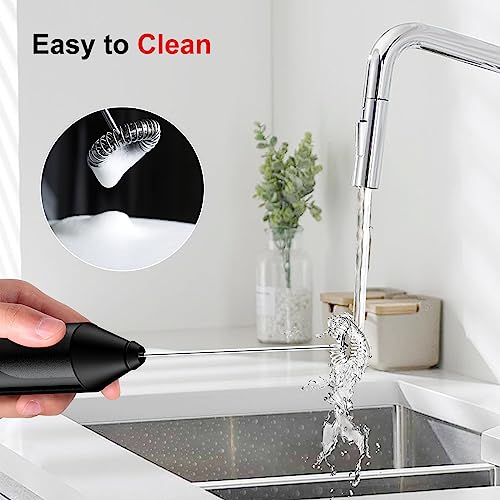 Bonsenkitchen Milk Frother Handheld, Electric Foam Maker with Stainless Steel Whisk, Hand Drink Mixer for Coffee, Lattes, Cappuccino, Matcha, Battery Operated, Stirrer Coffee Wand