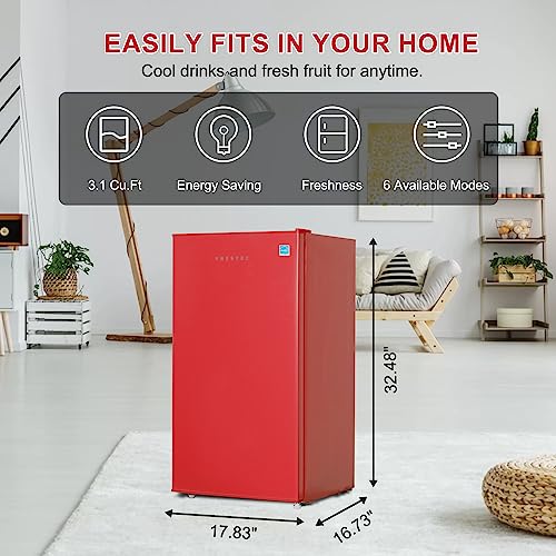 Frestec 3.1 CU' Mini Refrigerator, Compact Refrigerator, Small Refrigerator with Freezer, Red (FR 310 RED)