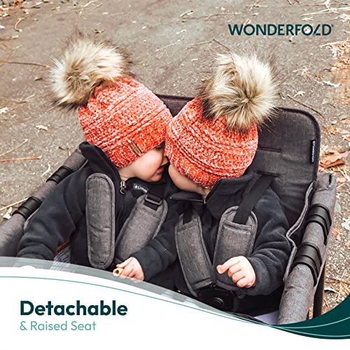 WONDERFOLD W4 Original Quad Stroller Wagon (4 Seater) - Collapsible Wagon Stroller with Seats with 5-Point Harnesses, Easy Access Zipper Door, and Removable Sun Canopy, Gray