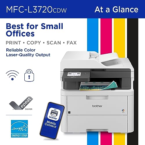 Brother MFC-L3720CDW Wireless Digital Color All-in-One Printer with Laser Quality Output, Copy, Scan, Fax, Duplex, Mobile Includes 4 Month Refresh Subscription Trial ¹ Amazon Dash Replenishment Ready
