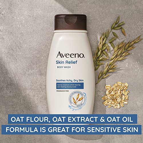 Aveeno Skin Relief Fragrance-Free Body Wash with Triple Oat Formula, Gentle Daily Cleanser for Sensitive Skin Leaves Itchy, Dry Skin Soothed & Feeling Moisturized, Sulfate-Free, 33 fl. oz