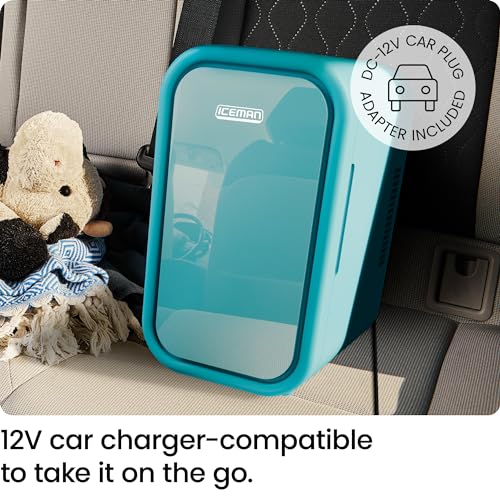 Iceman Portable Mini Fridge - Fits 8 x 12 oz Cans, Cooler and Heater Mini Fridge for Bedroom, Car, Office, Dorm and Skincare, AC/DC Car Plug-Compatible - Blue