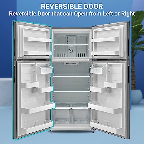 SMETA Stainless Steel Refrigerator, 18 Cu. Ft Garage Fridge with Top Freezer for Office, Home, Frost Free, Full Size with Led