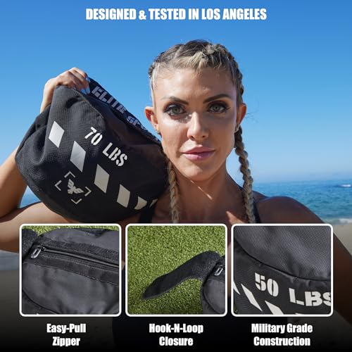 Elite Sports Workout Sandbag, Heavy-Duty Strongman Sand Bags for Full-Body & Core Training, Weight Lifting, Combat Conditioning