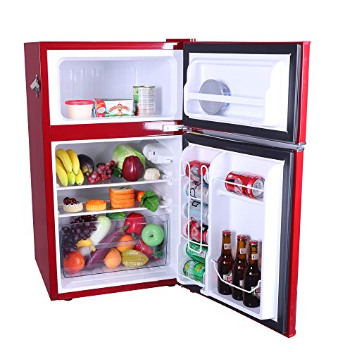 Frigidaire EFR840 Retro Mini Fridge with Freezer & Side Bottle Opener - Small 2 Door Refrigerator for Office Bar or College Dorm Room - 3.1 Cu Ft, Red