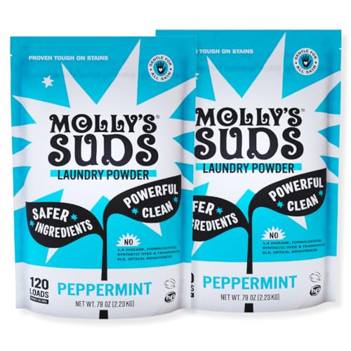 Molly's Suds Original Laundry Detergent Powder | Natural Laundry Detergent Powder for Sensitive Skin | Earth-Derived Ingredients, Stain Fighting | 240 Load (Peppermint)