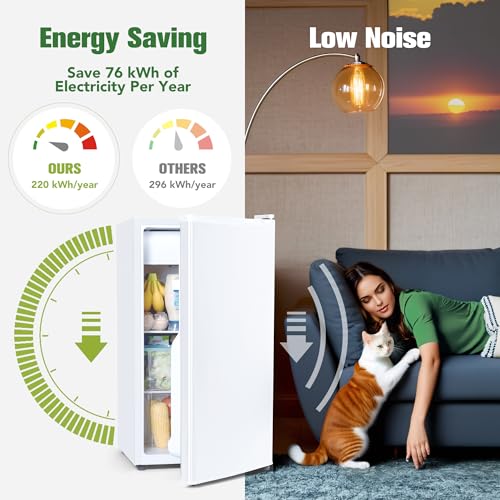 3.2 Cu.Ft Mini Fridge for Bedroom Office Dorm, Small Refrigerator with Freezer, Compact Fridge with Adjustable Thermostat, Low Noise, Energy Saving, White