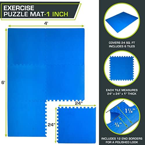 ProsourceFit Extra Thick Puzzle Exercise Mat, EVA Foam Interlocking Tiles for Protective, Cushioned Workout Flooring for Home and Gym Equipment