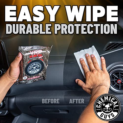 Chemical Guys PMWTVD10750 VRP Shine and Protectant Wipes Mega 50 Pack, For Vinyl, Rubber and Plastic Non-Greasy Dry-to-the-Touch Long Lasting Super Shine Dressing for Tires, Trim and More, (50 Ct)