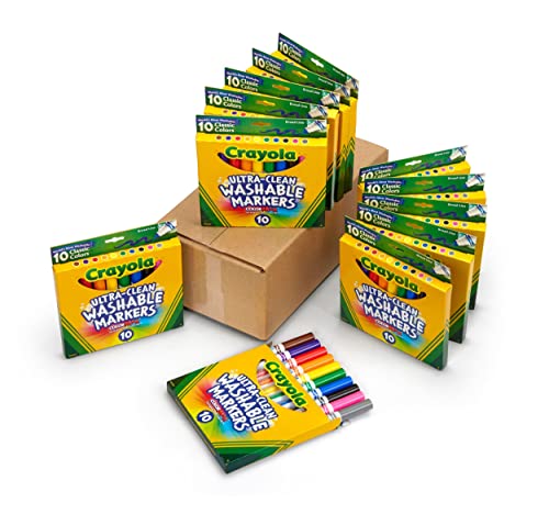 Crayola Ultra Clean Washable Markers (12 Boxes), Bulk Markers for Kids, 10 Broad Line Markers, Gifts for Girls & Boys, 4+