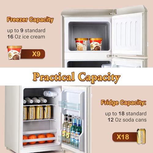 Retro Mini Refrigerator with Freezer 2-Door Retro Compact Fridge with Freezer 3.0Cu. Ft. Fridge for Office with Adjustable Thermostat&Shelves&Egg Tray,Mini Fridge with Freezer for Bedroom,Dorm(Cream)