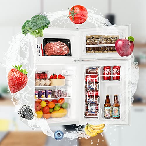 BANGSON Mini Fridge with Freezer and 2 Door Small Refrigerator Combo, 3.2 CU.FT, For Home, Office, Dorm, Garage or RV, (White)